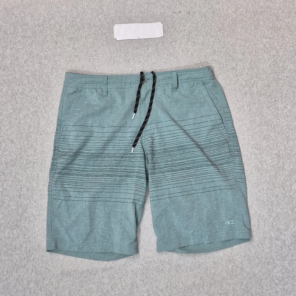 O'Neill Men Shorts 34 Teal Swimwear Striped Board Shorts Button Logo
